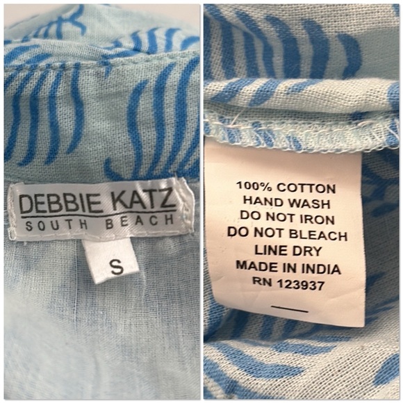 Debbie Katz Sana blue and white boho resort wear mini dress - Picture 5 of 15